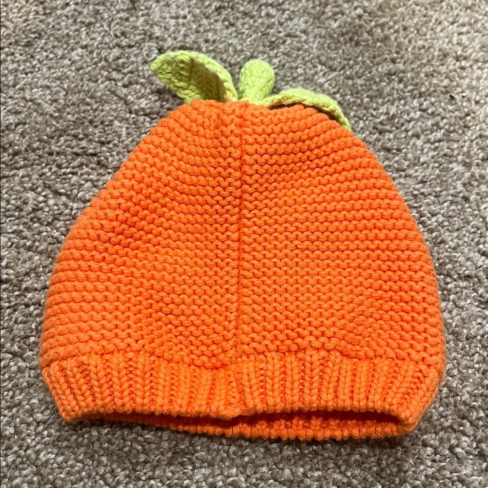 CARTER’S Pumpkin Orange Knit Baby Beanie Cotton Lined 3-9 Months